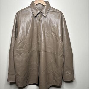 Babaton Pelli‎ Shirt Jacket Women's Large Relaxed Vegan Leather Shacket Brown